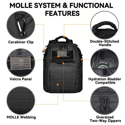 AZULDEZ Military Tactical Backpack for Men, Molle EDC Daypack Work Backpack for Trekking, Army 3 Days Assault Pack & Bug Out Bag with Water Bladder Compartment, Hiking Rucksack