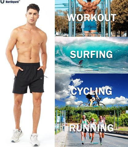 NORTHYARD Men's Athletic Running Shorts Gym Workout 7"/9"/5" Quick Dry Lightweight Sports Basketball Tennis 3 Zipper Pockets Black-5inch XL