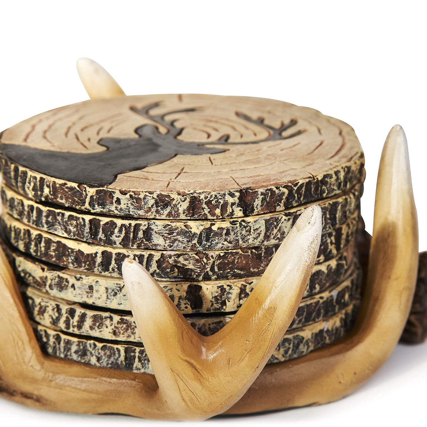 Deer Antlers Coaster Set of 6 – Handcrafted Deer Antler Decor and Man Cave Gifts for Men - 6 Full Size Deer Antlers Coasters for Man Cave Décor