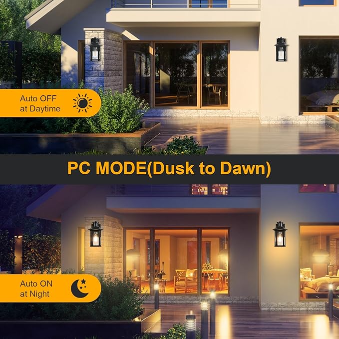 2 Pack Motion Sensor Outdoor Lights, 3 Adjustable Lighting Modes Porch Lights, Dusk to Dawn Exterior Lighting Fixture, Waterproof Outside Wall Lantern Sconce for House, Garage, Front Porch, ETL Listed