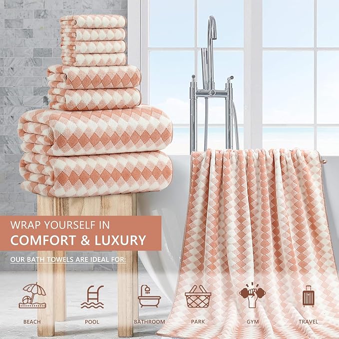 8 Piece Bathroom Towel Set |2 Oversized Bath Towels, 2 Hand Towels, 4