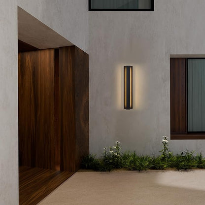 LamQee 23.6 Inch Modern Outdoor Wall Light Exterior Lighting Fixtures, 3000K 24W LED Contemporary Outdoor Sconces Wall Lighting, Matte Black Outside Wall Mount Lights for House Garage Porch Patio Door