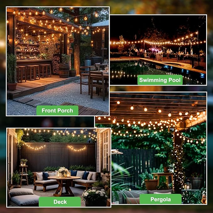 LED String Lights 100FT Outdoor - 50 Shatterproof G40 Bulbs +2 Spare, Waterproof Connectable for Patio Garden Party (Warm White 2700K)