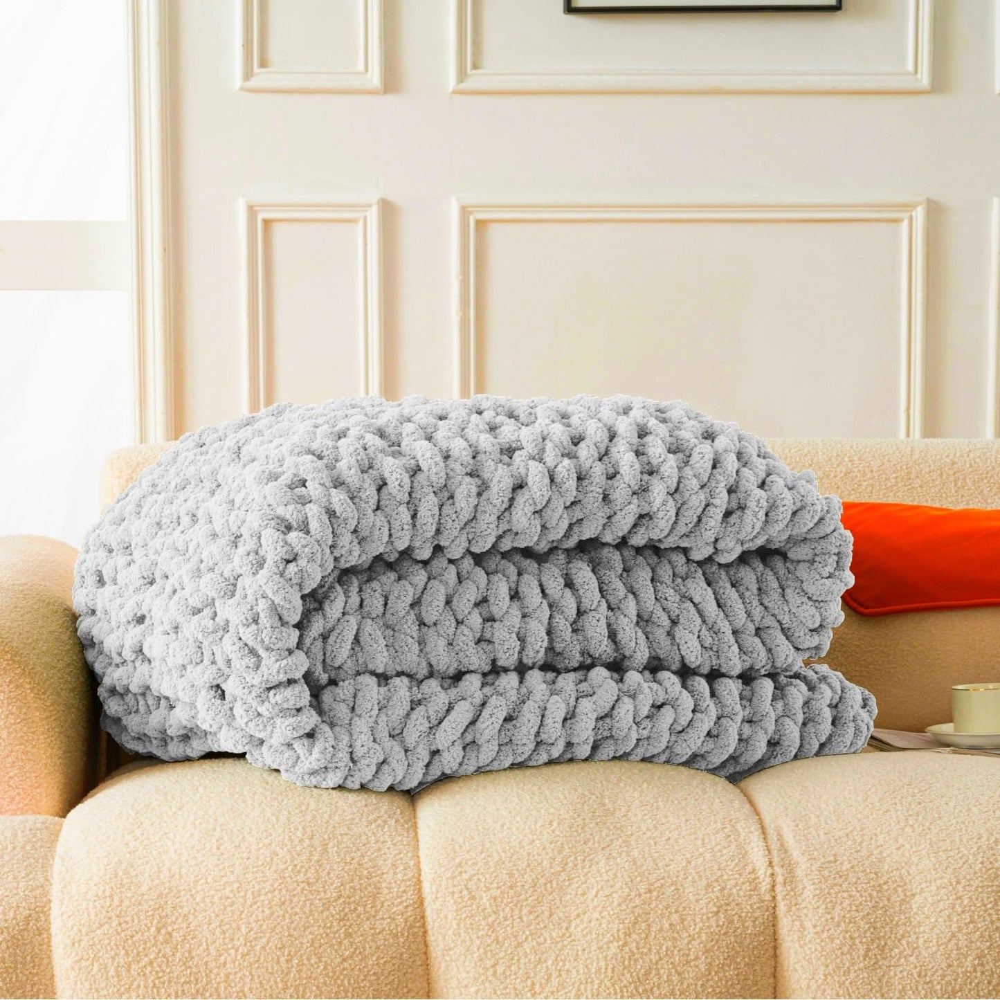 Ultra Soft Chunky Knit Throw Blanket 50x70 Hand Knitted Warm Chenille Throw Blanket, Home Decor Soft Thick Yarn Cable Knit Blanket Breathable Fleece Banket Christmas for Couch Bed Sofa Best Gift