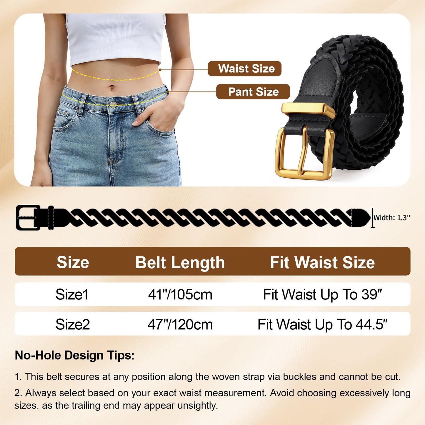 TRIWORKS Women's Braided Woven Leather Belt with Gold Buckle Belts for Women Versatile for Jeans Pants Dress