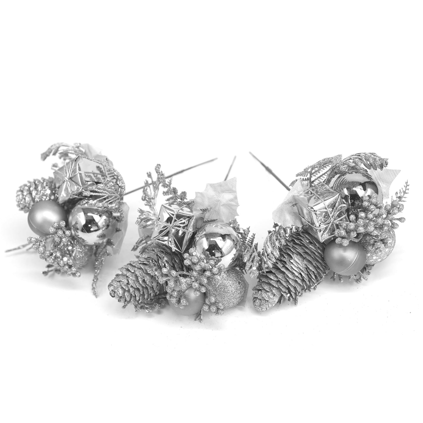 Riverbyland Artificial Plants 8" Christmas Tree Picks Silver Floral Spray Decorations 3 PCS