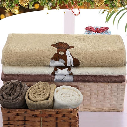 3 Pcs Highland Cow Hand Towels Embroidered Cow Farmhouse Decorative Bath Towels