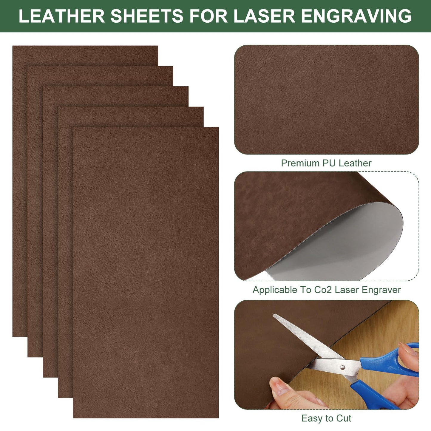 Huhumy 5 Pieces Laserable Leather Sheets Leatherette Sheets for Laser Engraving Leather Laser Engraving Supplies for Art Craft Supplies and Materials(12 x 24 Inch,Dark Brown)
