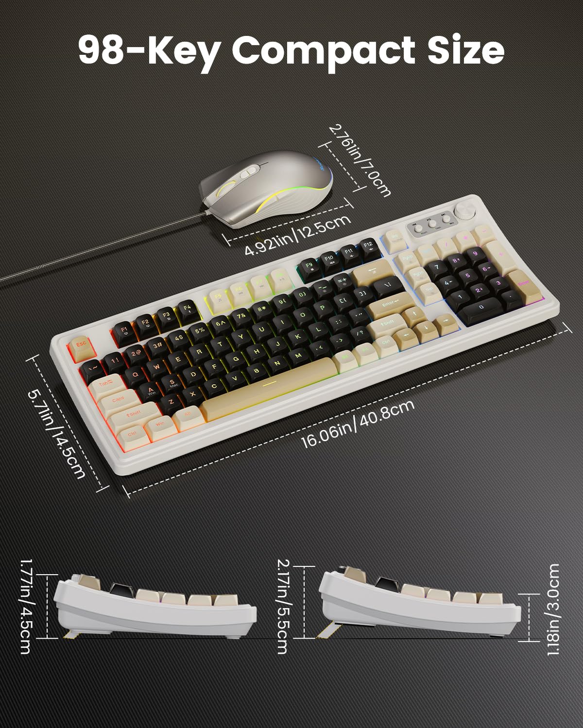 SABLUTE Wired Gaming Keyboard and Mouse, RGB Backlit Mechanical Feel PC Gaming Keyboard with Multimedia Knob & Anti-Ghosting Ergonomic Premium Leather Wrist Rest for Game (White)
