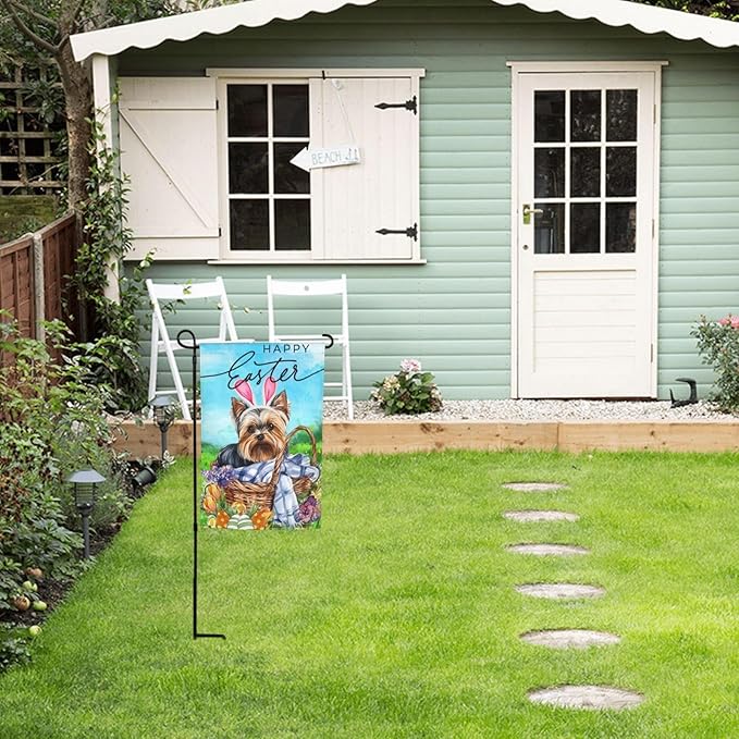 Yorkshire Terrier Happy Easter Flower Bunny Cute Egg Garden Flag Welcome Party Outdoor Outside Decorations Picks Home House Garden Yard Decor 12x18 Inch