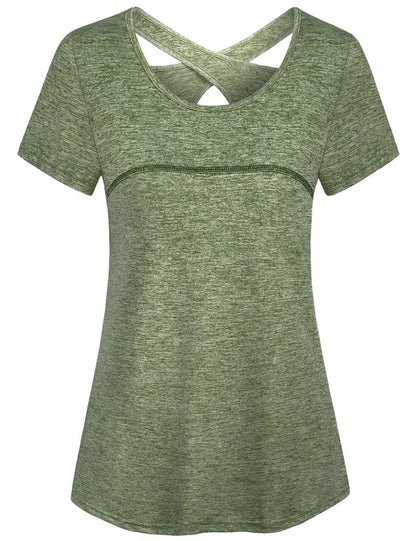 Kimmery Womens Workout Tops for Women Short Sleeve Shirts for Women Summer Tops Yoga Tops Athletic Tops Olive Green L