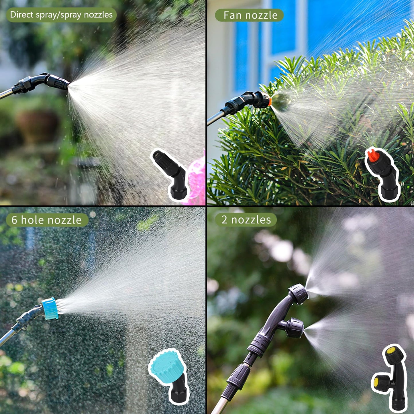 Ramarmro Battery Powered Sprayer 2 Gallon, Electric Sprayer with 4 Mist Nozzles, USB Rechargeable Handle, 32in telescopic Wand, Garden Sprayer with Adjustable Shoulder Strap for Lawn, Garden, Cleaning