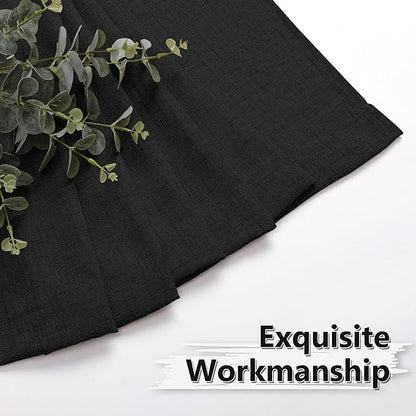 Tollpiz Linen Curtain Bedroom Rod Pocket Semi Sheer Curtains Burlap Light Filtering Thick Linen Drape for Living Room, 54 x 63 inches Long, Black, Set of 2 Panels