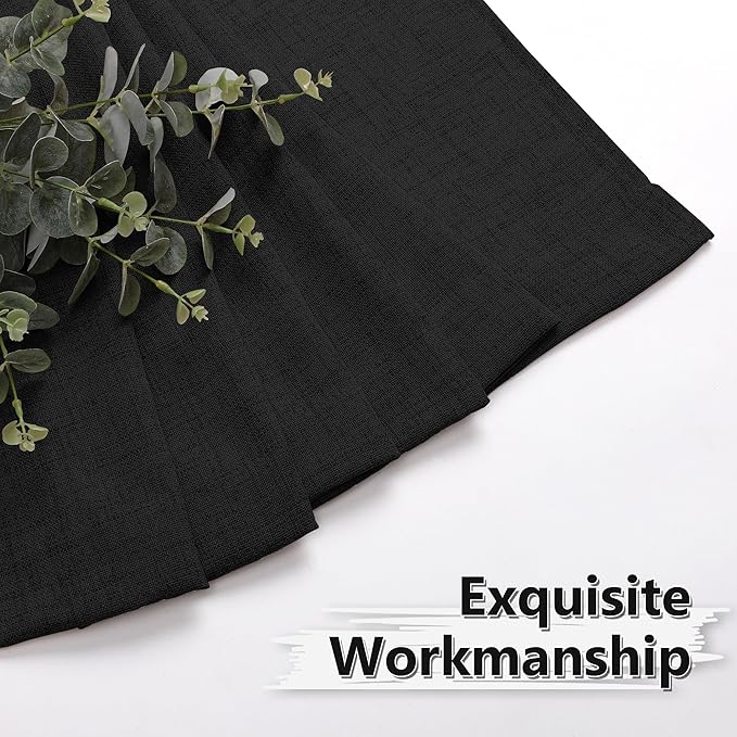 Tollpiz Linen Curtain Living Room Rod Pocket Semi Sheer Curtains Burlap Light Filtering Thick Linen Drape for Bedroom, 54 x 72 inches Long, Black, Set of 2 Panels