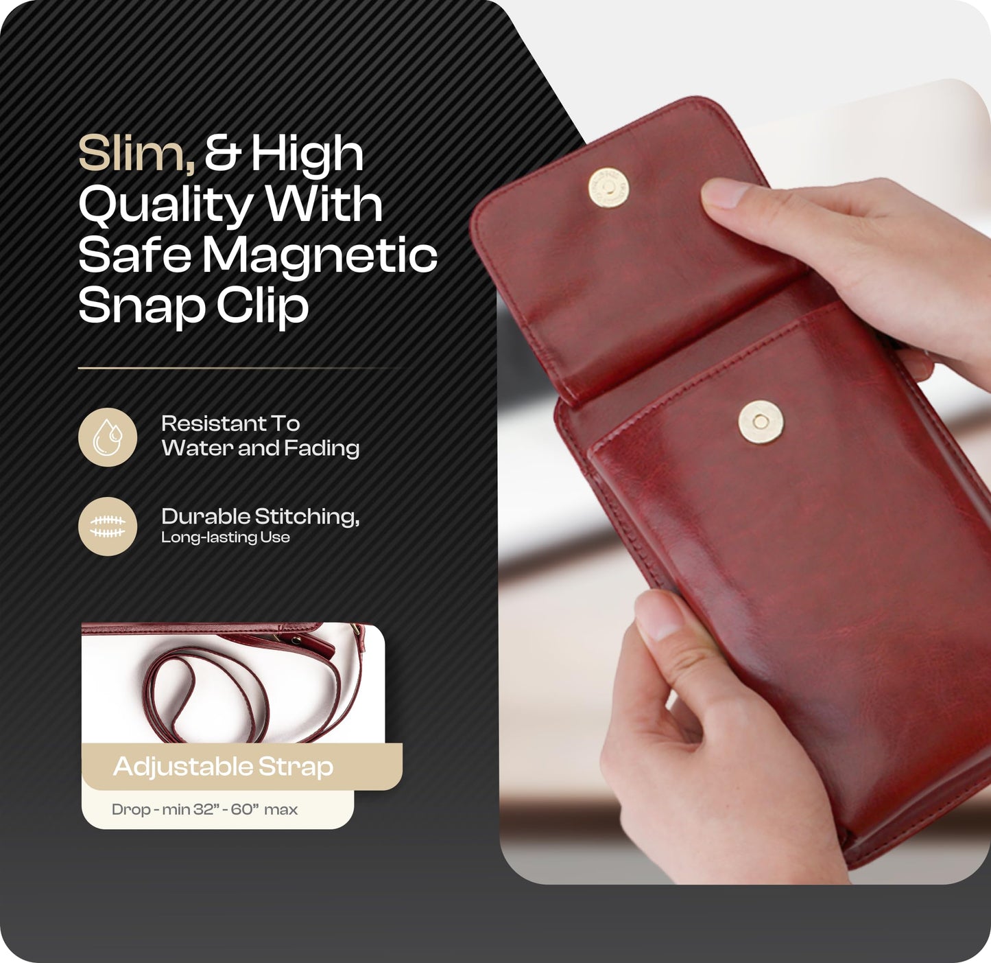 Claasico Crossbody Phone Purse for Women – RFID Phone Case Wallet w/Magnetic Closure & Separate Zipper Pocket Crossbody Bag