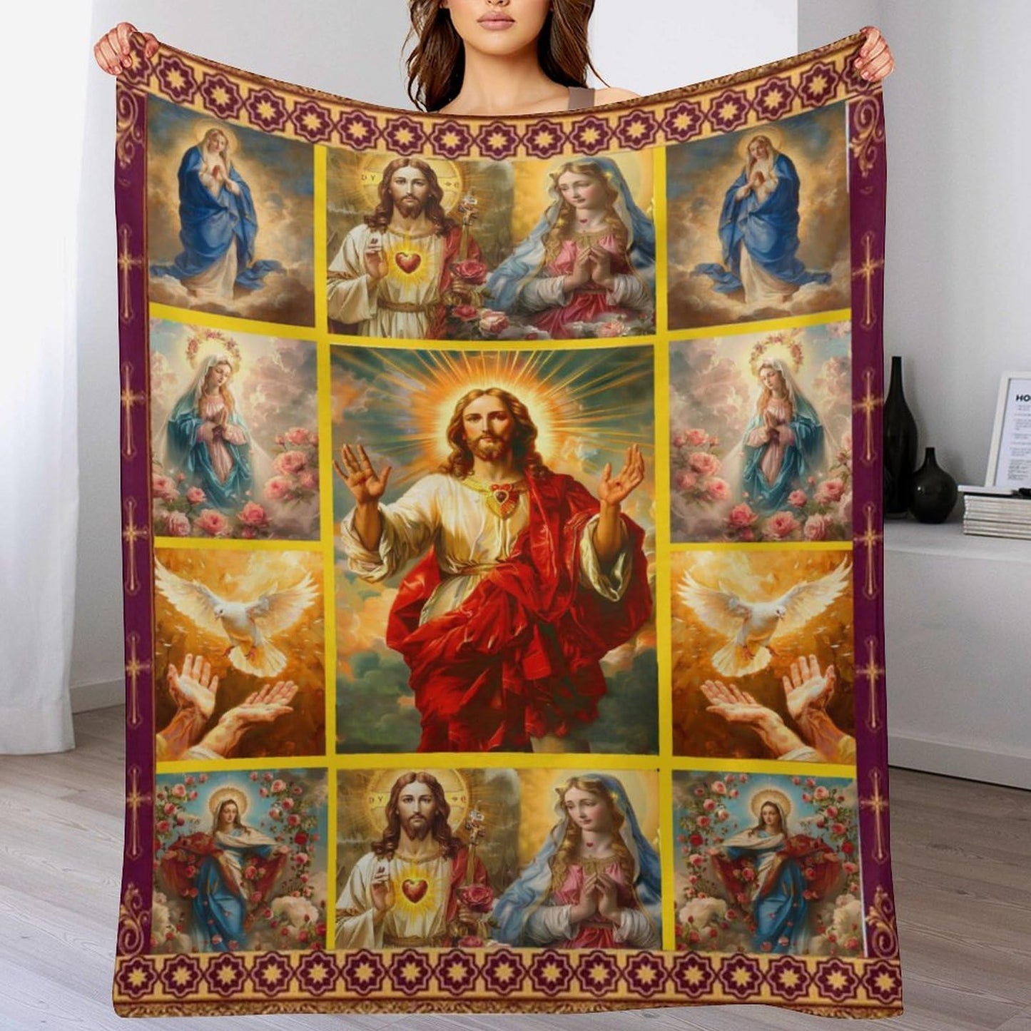 Jesus Christ Blanket, Christian Virgin Mary Blanket, Religious Throw Faith Catholic Christian Gifts for Prayer Soft Plush Fleece Flannel Blankets for Kids Adults Men Women 40"x50"