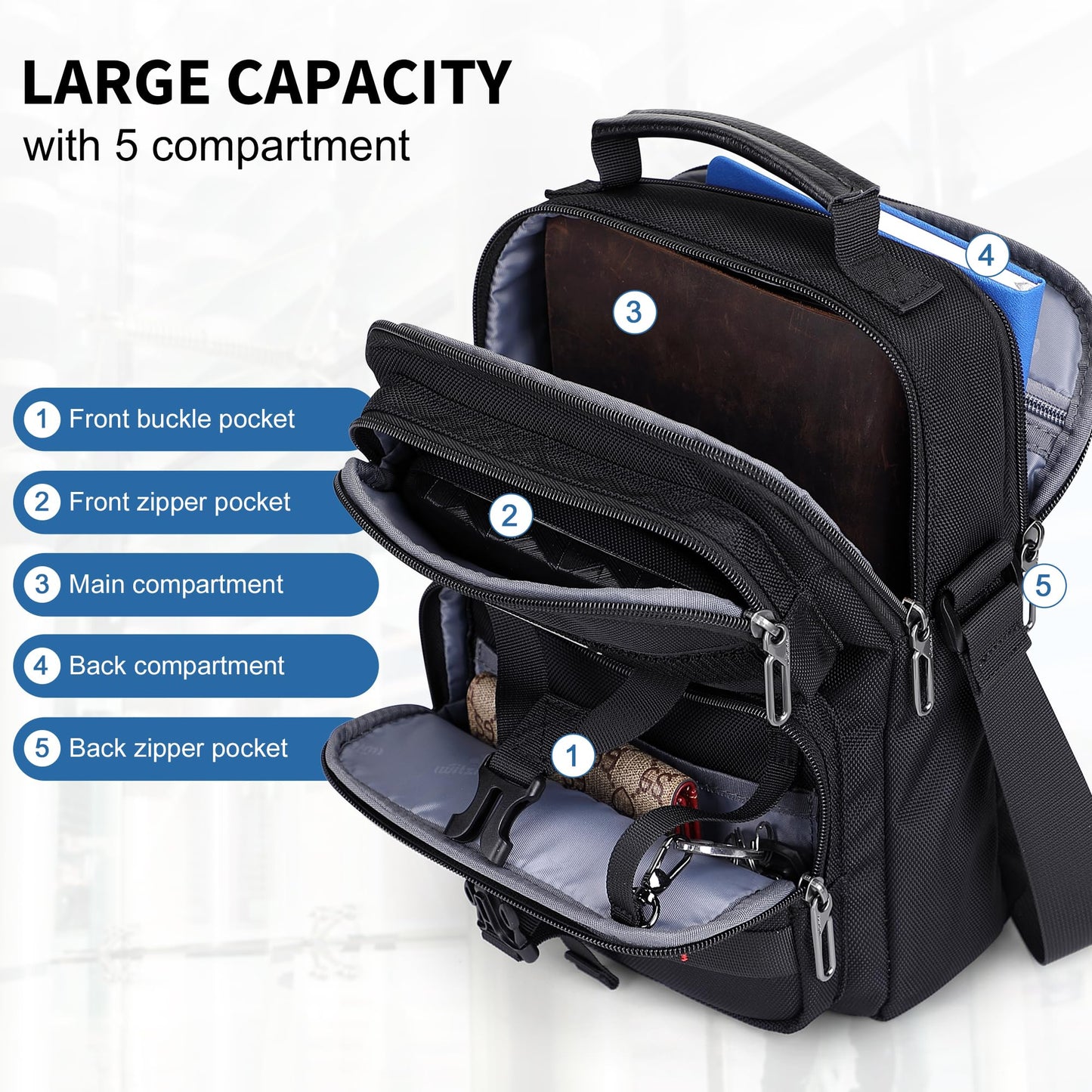 WITZMAN Crossbody Bag for Men Travel Small Shoulder Bags Lightweight Man Purse Messenger Bag for Casual Daliy Work Traveling（B707 Black）