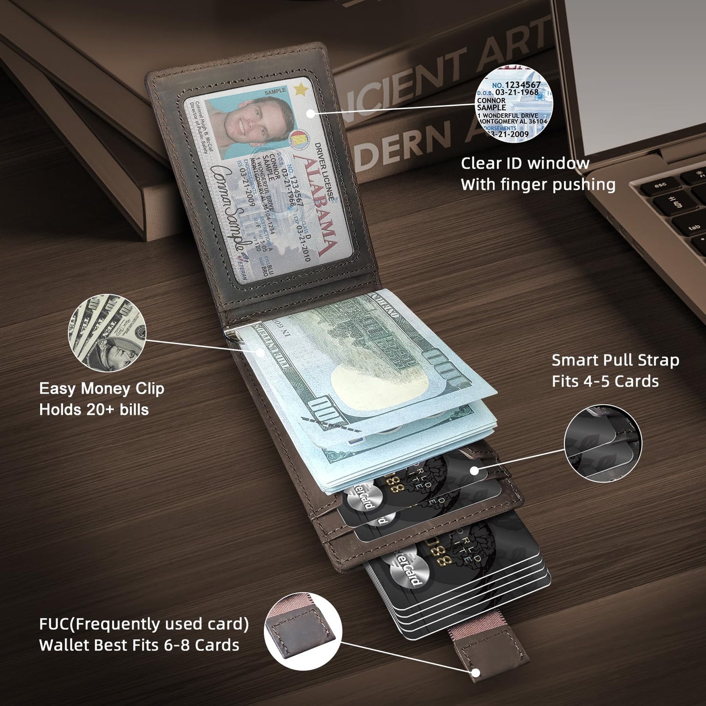 ECOZATU Slim Minimalist Wallet for Men- Money Clip Wallet | Bifold Men Wallets | RFID Blocking Wallet | Genuine Leather Wallets for Men | 12 Card Holder Mens Wallet | Mens Front Pocket wallet