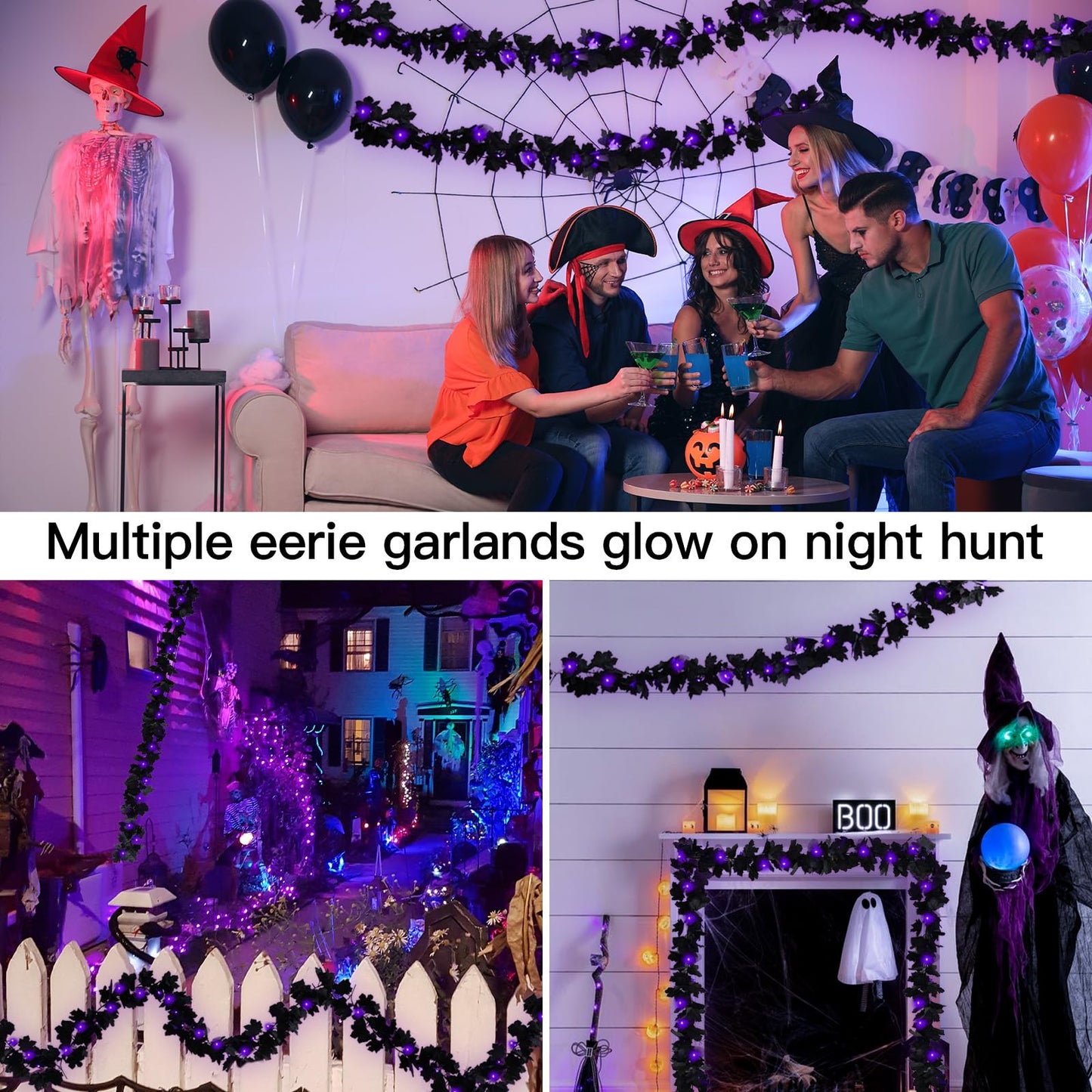 suddus 20 LED Halloween String Lights Battery Operated with Black Maple Leaves 6.5 ft Halloween Garland Decor for Yard, Porch, Table, Wall, Party, Indoor and Outdoor Decorations