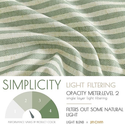 jinchan Tie Top Linen Kitchen Curtains 36 Inches Striped Tier Curtains Farmhouse Modern Cafe Style Small Window Treatments Airy Light Filtering Rod Pocket for Living Room Bathroom 2 Panels Sage Green
