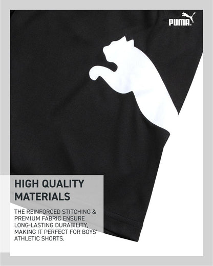 PUMA Boys Athletic Shorts - Quick Dry Breathable Interlock Performance Boys Basketball Shorts with Pockets (Sizes: 4-20), Size 14-16, Puma Black/White