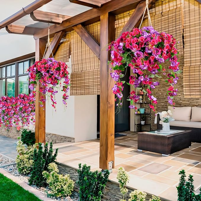 Artificial Flowers for Outdoors 2 Pack Fake Hanging Plants with Faux Hibiscus Flowers Summer Fall Decor UV Resistant Silk Leaves for Indoor Outdoor Front Door Porch Patio Planter Decor