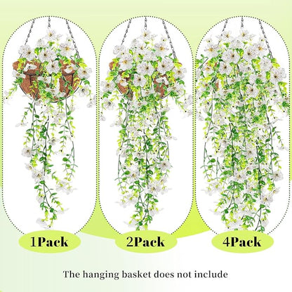 Artificial Fake Hanging Flowers Plants for Outdoor Spring Summer Decoration, 4pcs Faux Silk Realistic UV Sun Resistant Daisy for Outside Porch Patio Window Box Yard Home Decor (White)