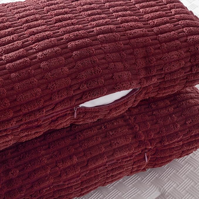 Fancy Homi Burgundy Long Body Lumbar Decorative Throw Pillow Covers 14x36 Inch for Bed Couch Bedroom Bench, Soft Corduroy Rectangle Solid Pillow Case, Rustic Farmhouse Boho Room Decor