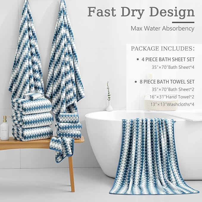 4 Piece Bath Towel Set Oversized Bath Sheet 35"x70" Bathroom Towel Extra Large