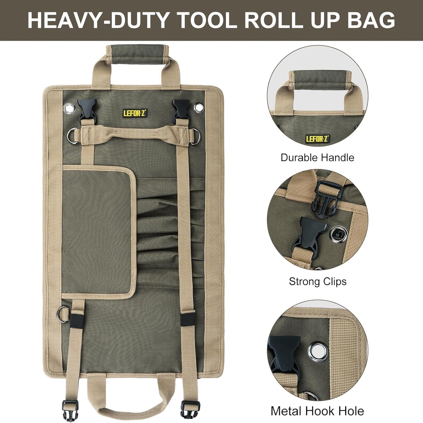 Tool Bag,Large Roll Up Tool Bag Organizer,13 Pockets Tool Roll Storage Pouch,Heavy Duty Portable Tool Storage Carrier Bag for Men,Mechanic,Electrician,Valentines Day Gifts for Men,Olive Green