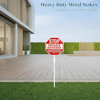 48 inches Yard Sign Stakes, 2 Pcs Metal Stakes, White Coating Yard Sign Holder, Rustproof Traffic Signs Posts, for Outdoor Lawn Garden Parking Garage, Fits 10x14 Inch Signs (not Included)