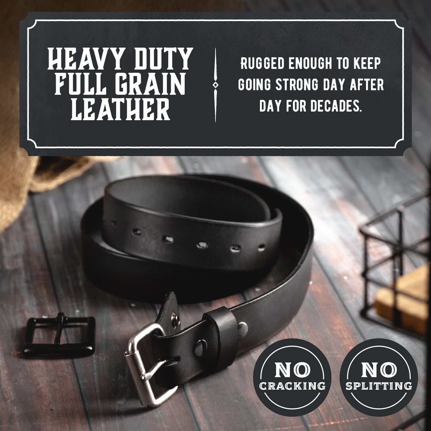 Main Street Forge No Buckle Belt | Made in USA Mens Cowboy Belt | 1 1/2" Leather Belt Strap | Bootlegger Brown 36