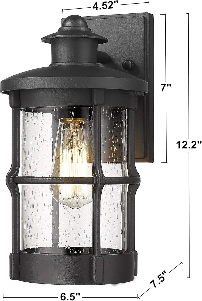 Outdoor Wall Sconces, Outdoor Wall Lights, Exterior Wall Mount Lighting, Exterior Fixture in Black Finish with Seeded Glass for Porch, Garage, Patio, Hallway, Entryway, Black 1 Pack