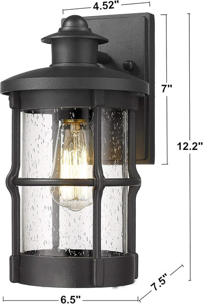 Outdoor Wall Sconces, Outdoor Wall Lights, Exterior Wall Mount Lighting, Exterior Fixture in Black Finish with Seeded Glass for Porch, Garage, Patio, Hallway, Entryway, Black 1 Pack