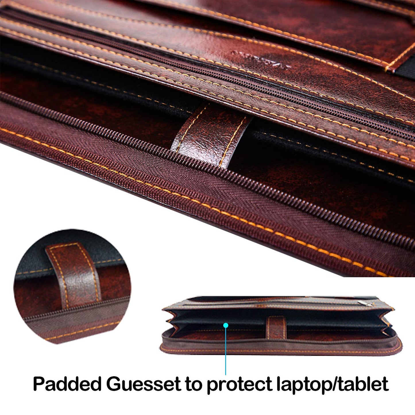 IVESIGN Zippered Padfolio for Women & Men Resume Portfolio Folder Vegan Leather Business Organizer Planner,with Writing Pad Interior 10.1 Inch Tablet Sleeve Dark Brown