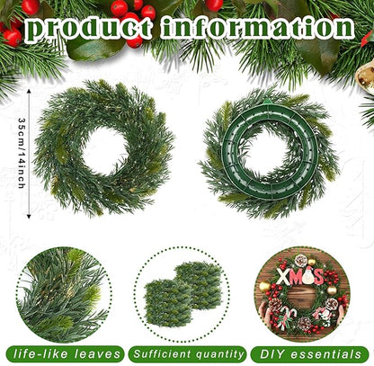 Zeyune Christmas DIY Green Wreath 14 Inch Artificial Christmas Wreaths Faux Plain Wreaths for Decorating Front Door Window Room Farmhouse Xmas Party Indoor Outdoor(Willow Pine,8 Pcs)