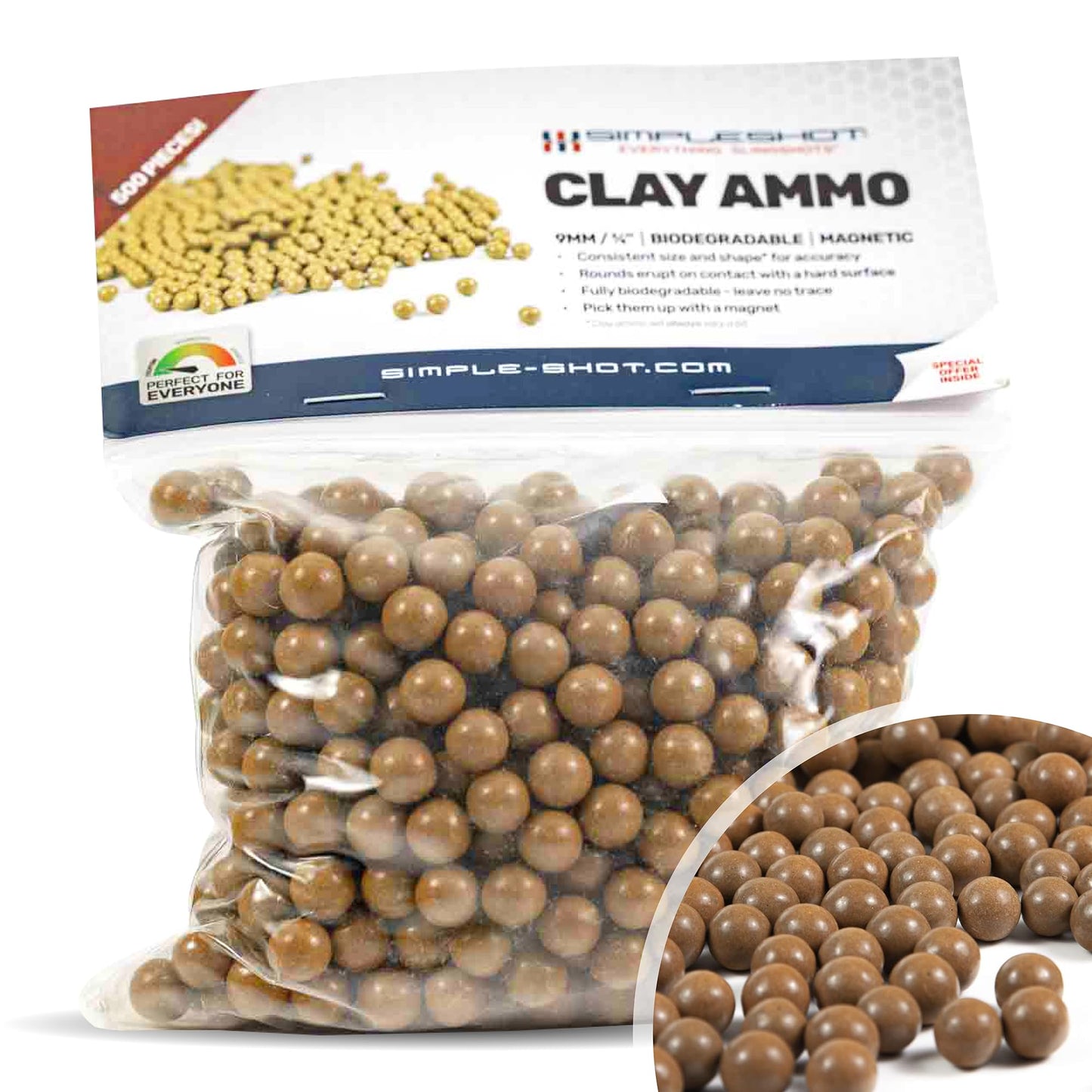 SimpleShot Clay Slingshot Ammo (500pcs), All-Natural Non-Toxic Biodegradable Magnetic Performance Clay Slingshot Ammo (9mm (3/8 inch))