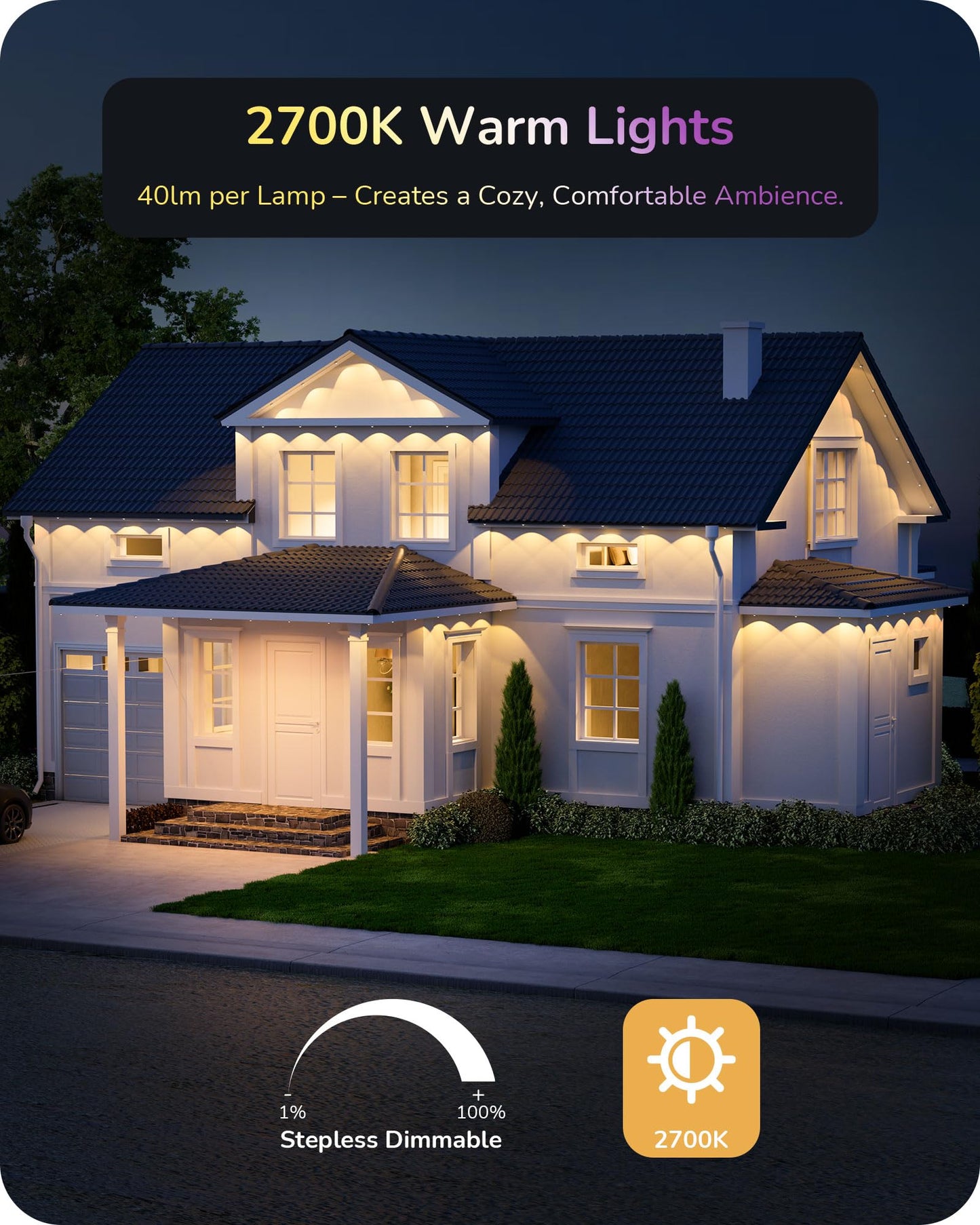 EDISHINE 150FT Cuttable Permanent Outdoor Lights Pro, 90 RGBIC Warm/White LED Eave Lights, 111+ Scene Modes House Lights Outdoor All Year, App/Voice/Remote, IP67 Waterproof for Party & Holiday Decor