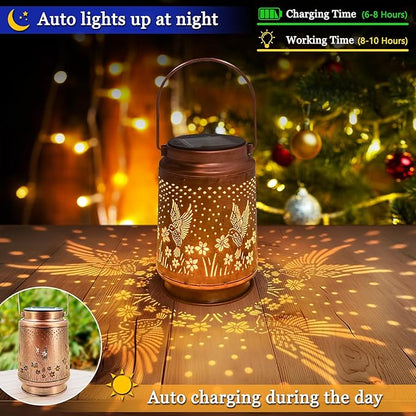 Birthday Gifts for Women Solar Lights Outdoor Waterproof - Unique Garden Decor Hummingbird Solar Lantern, Christmas House Warming Best Friend Gifts Decoration Outside for Yard Lawn