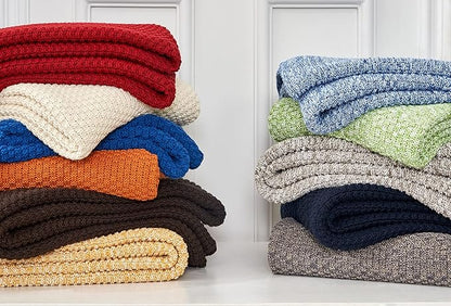 Longhui bedding Grey Knitted Throw Blanket for Couch, Soft, Cozy Machine Washable 100% Cotton Sofa Cable Knit Blankets, 4.0lb Weight, 60 x 80 Inches Oversized, Grey White Color