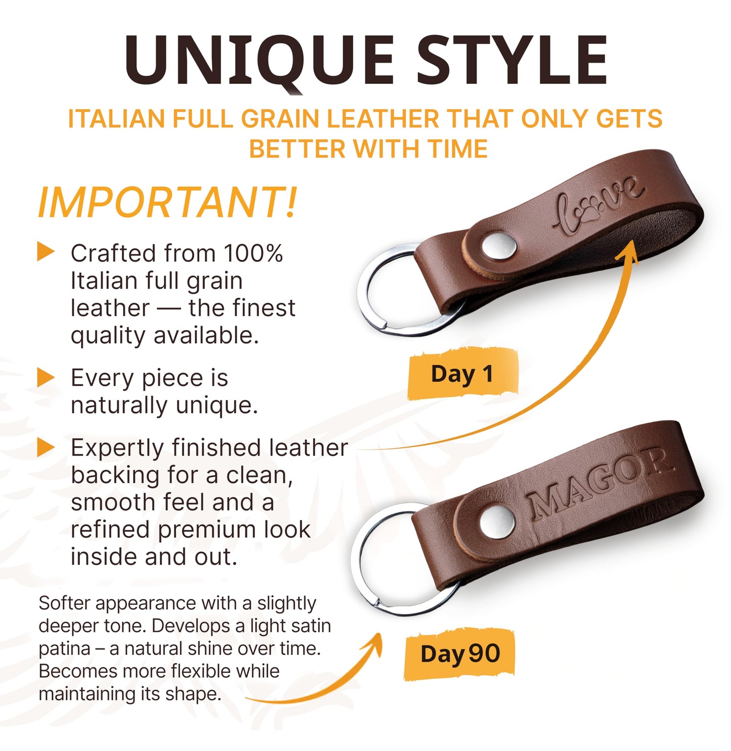 MAGOR Handmade Full Grain Leather Keychain Personalised Keychain for Men Women Car Key Ring Gift for Him Her Dad Mom Premium Brown Leather Keyring Hot Embossed Design (Heart)