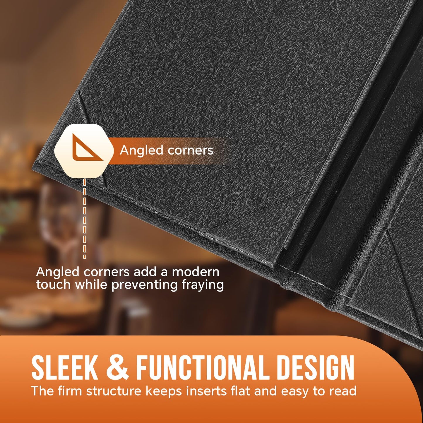 MYFULLY Restaurant Menu Holders 4.25" x 11", 6 Pack Black PU Leather Single Panel Menu Covers with Angled Corners for Restaurant, Bar, Coffee Shop, Wine List (6 View)