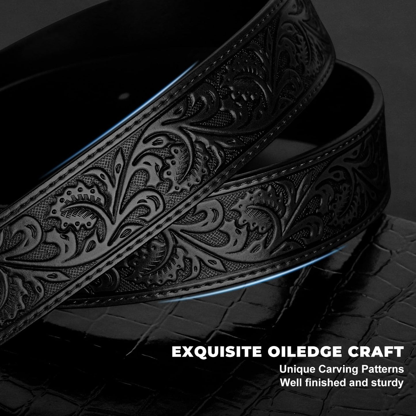 BELTROAD Western Leather Buckle Belt for Men Women Cowboy Cowgirl Leather Mens Belts for Jeans Embossed Men's Birthday Christmas Belts Gifts