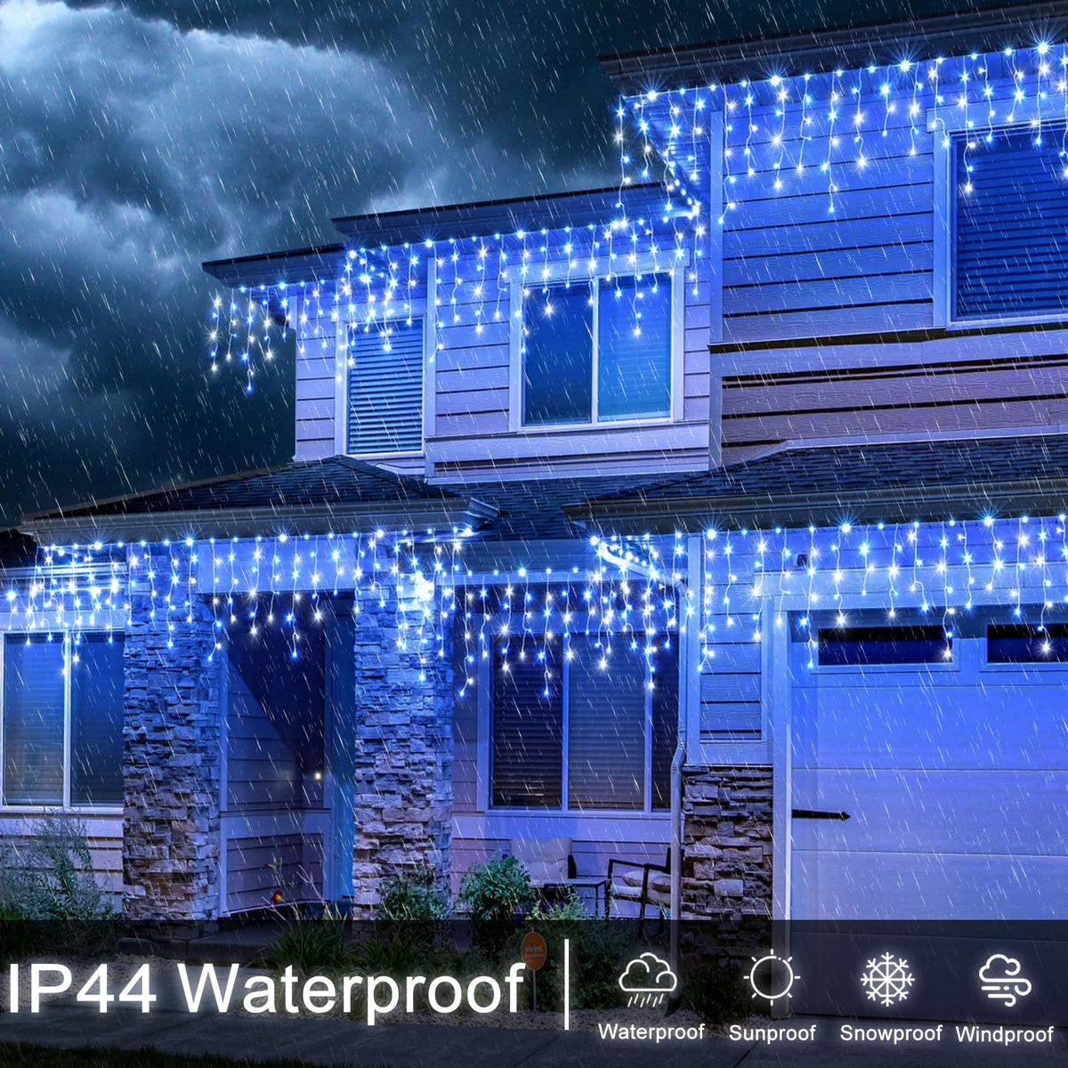 Icicle Christmas Lights Outdoor, 66ft 640 LED Blue and White Christmas Lights 8 Modes with 120 Drops, Waterproof Icicle Light Plug in for Indoor Outside Party Holiday Xmas Halloween Decorations