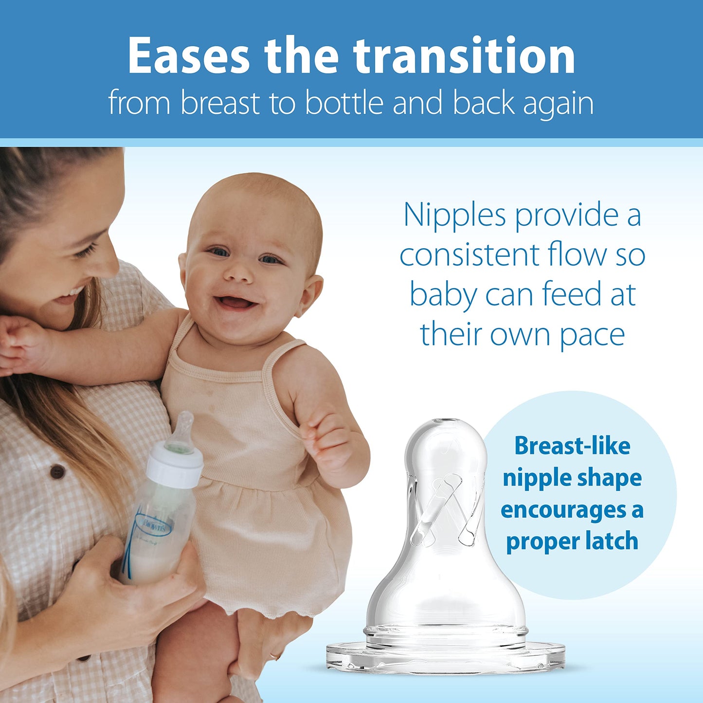 Dr. Brown's Natural Flow Anti-Colic Options+ Narrow Baby Bottle, 2 oz/60 mL, with Preemie Flow Nipple, 0m+, 4 Pack