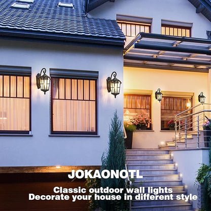 Dusk to Dawn Outdoor Wall Lights 17.1" H Exterior Lighting Fixtures Black Porch Light Waterproof Roman Wall Lantern with Water Ripple Glass for House Garage Patio