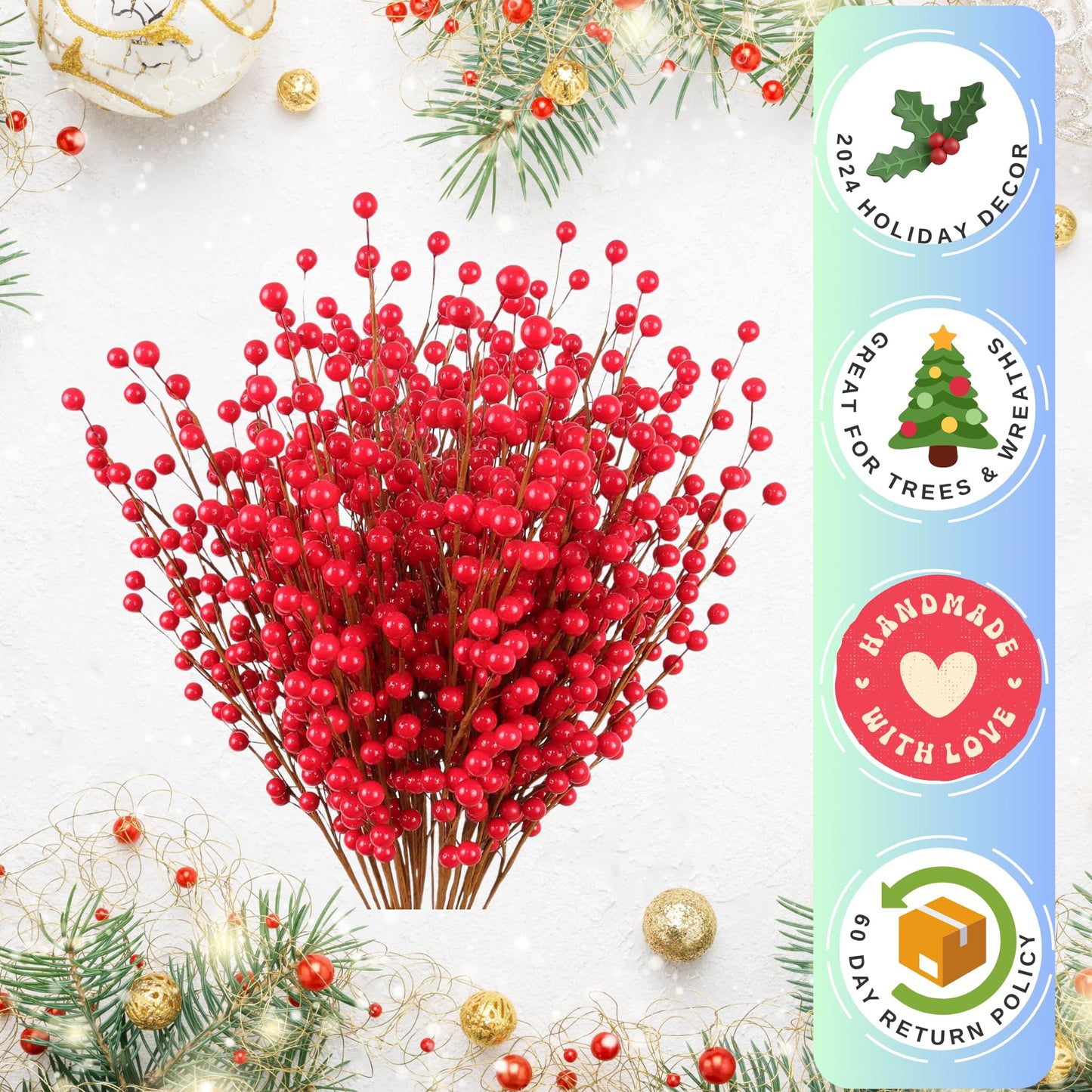 Larksilk 12-Pack 17" Red Berry Stems – Artificial Wired Holly Berry Picks for Christmas Wreaths, Centerpieces, Winter Weddings & Holiday Home Decor | Faux Red Berry Sprays & Crafts