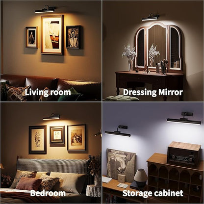 Picture Light with Remote, 16in Battery Operated Picture Lights for Wall 5000mAh, 3 Color Modes and Dimmable LED Art Lighting with Timer for Painting, Frame, Gallery (Black-1Pack)