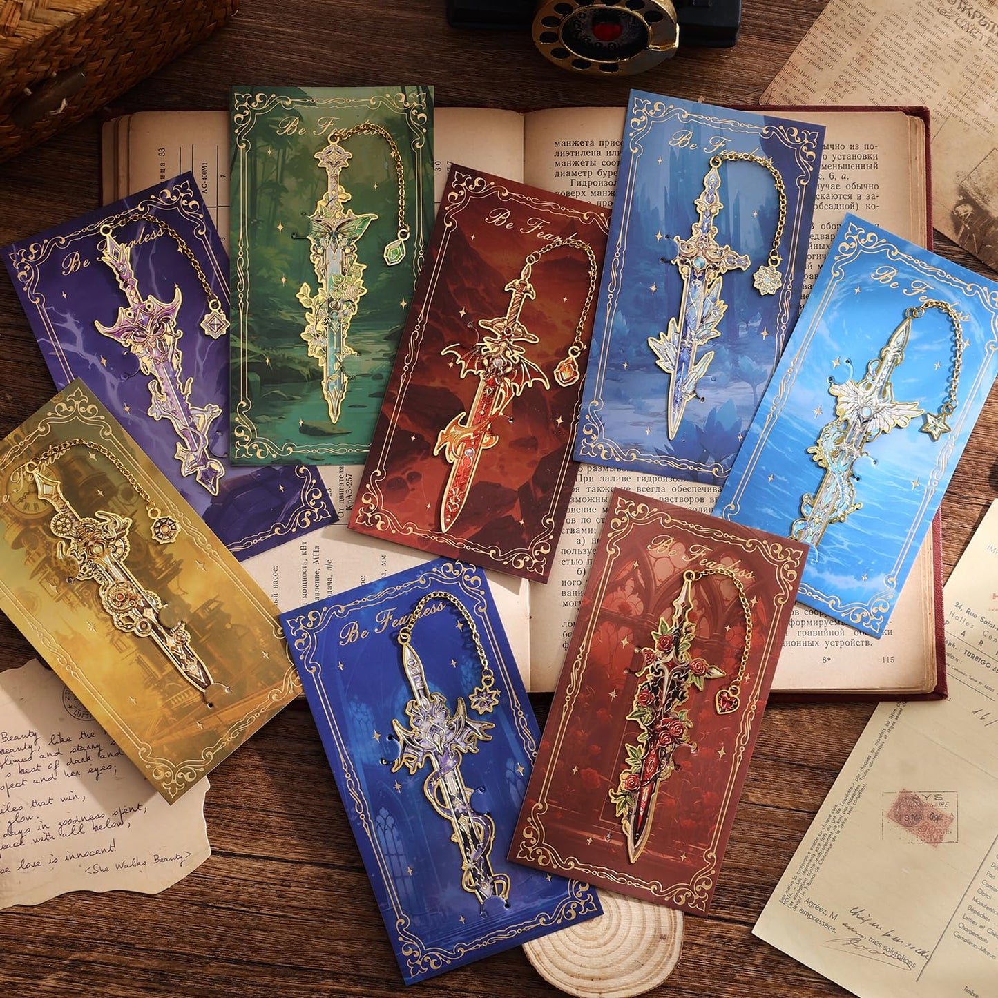 8pcs Fantasy Sword Bookmarks for Books, Journals, Planners - Cool Metal Book Markers for Reading Women & Men, Unique Book Marks Gifts for Book Lovers, Reading Accessories for Students & Adults & Kids