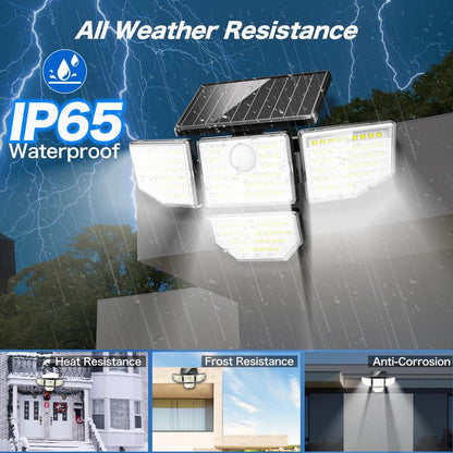 Adewalk 3000LM Outdoor Solar Light - Upgrade 4 Heads 188 LED Solar Motion Sensor Outdoor Lights, IP65 Waterproof Powered Light for Home Darkroom Backyard